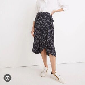 Madewell Floral Ruffle-Wrap Midi Skirt